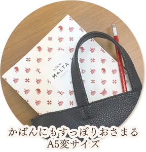 かばんにもすっぽりおさまるA5変サイズ